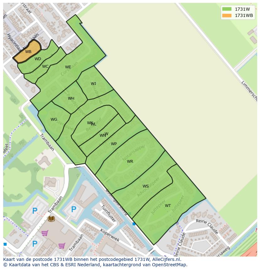 Afbeelding van het postcodegebied 1731 WB op de kaart.