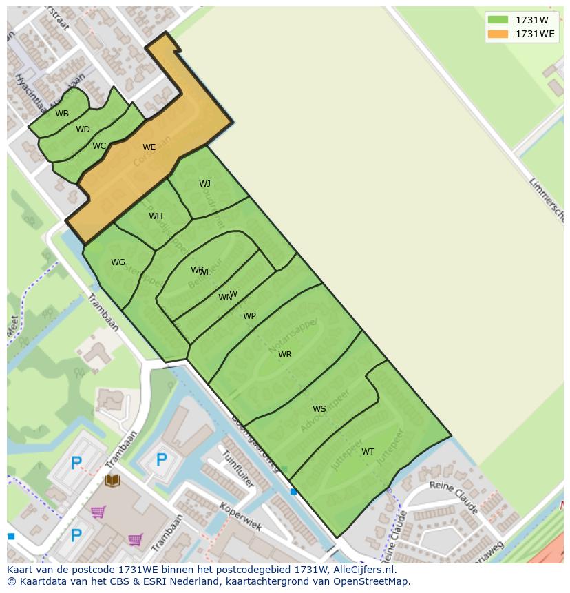 Afbeelding van het postcodegebied 1731 WE op de kaart.