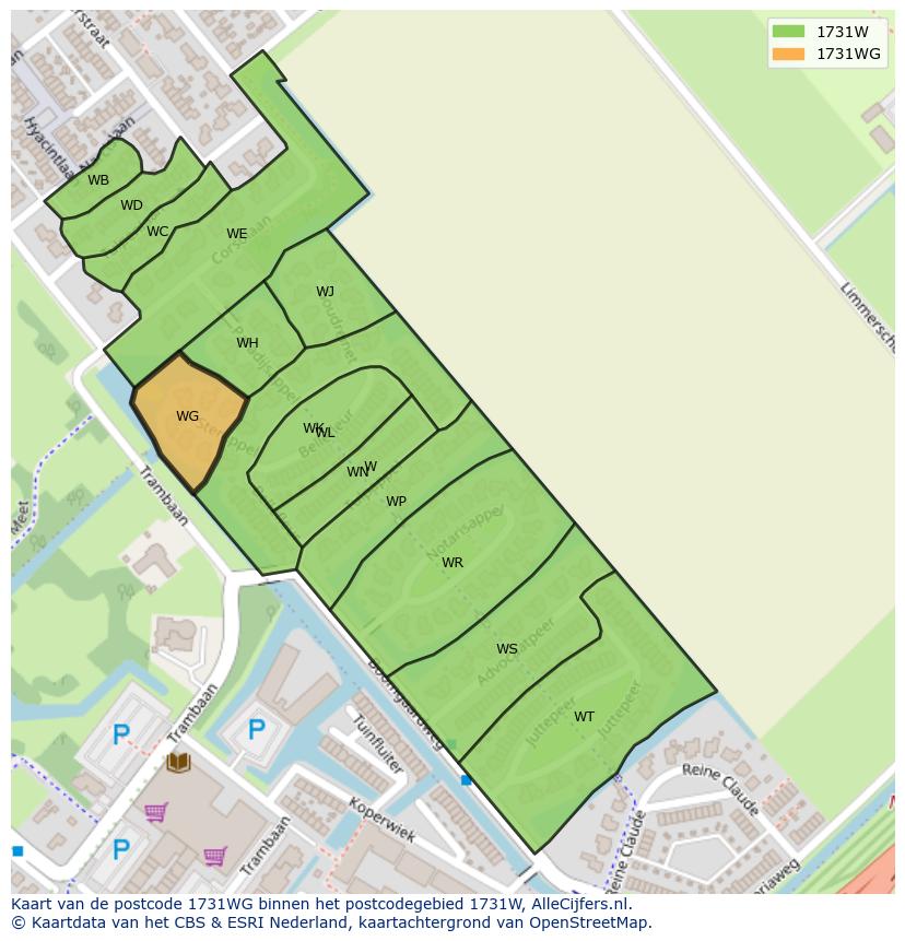 Afbeelding van het postcodegebied 1731 WG op de kaart.