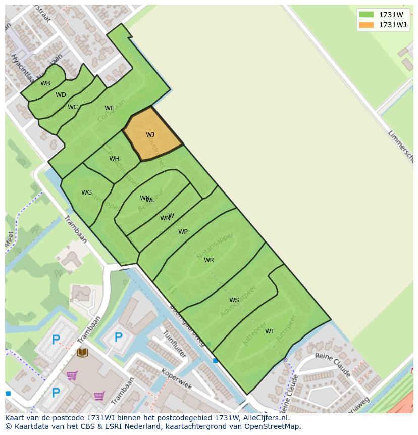 Afbeelding van het postcodegebied 1731 WJ op de kaart.