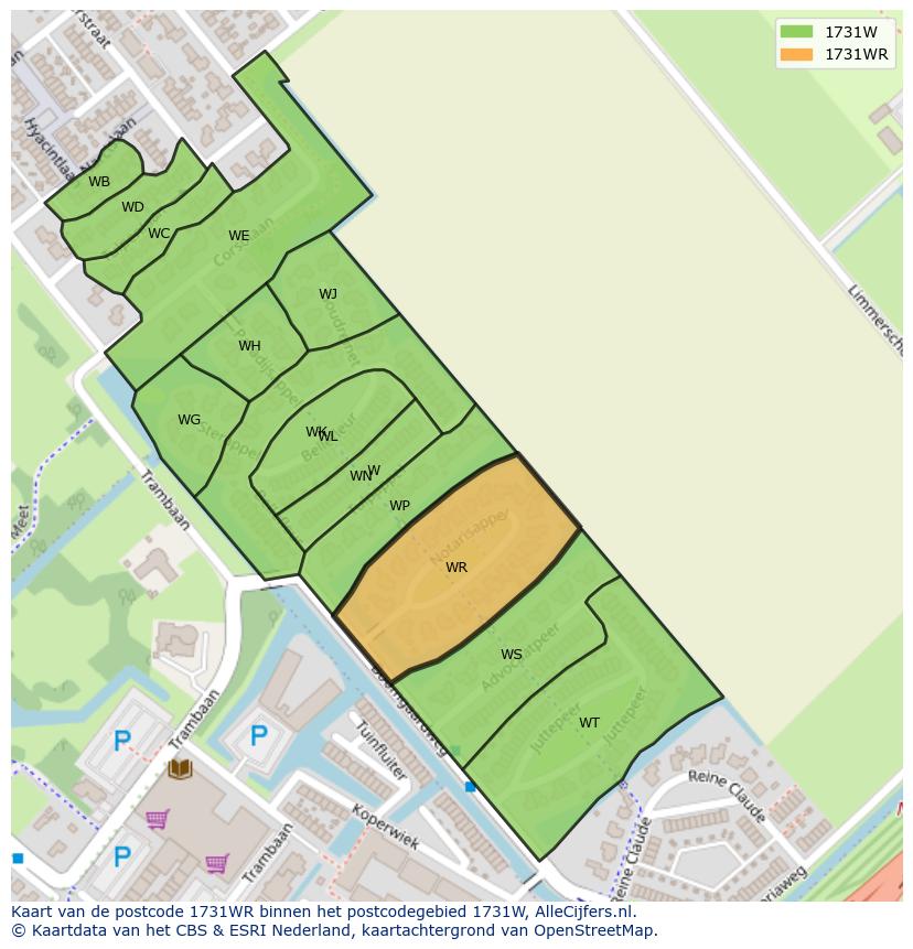 Afbeelding van het postcodegebied 1731 WR op de kaart.