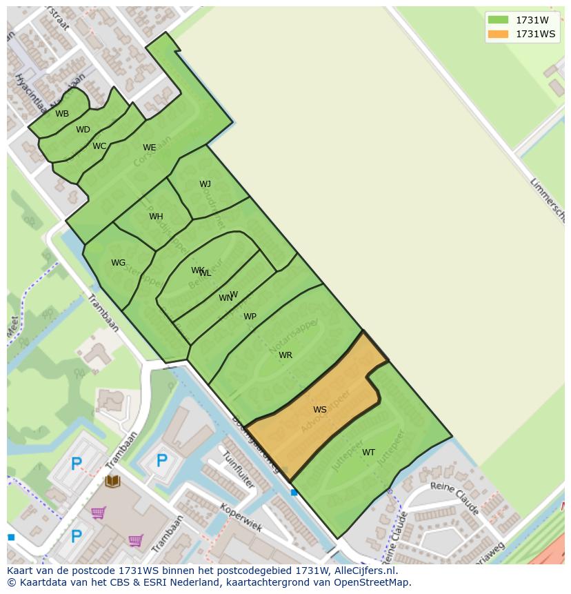 Afbeelding van het postcodegebied 1731 WS op de kaart.