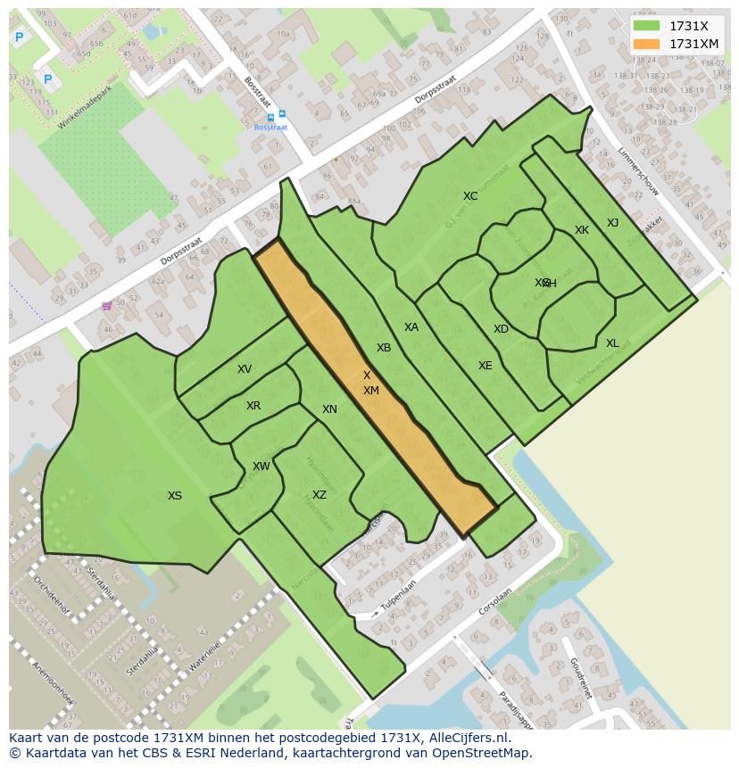 Afbeelding van het postcodegebied 1731 XM op de kaart.