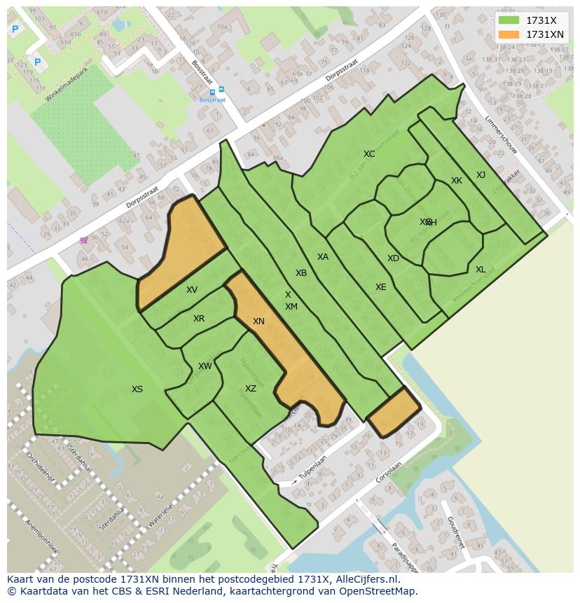 Afbeelding van het postcodegebied 1731 XN op de kaart.