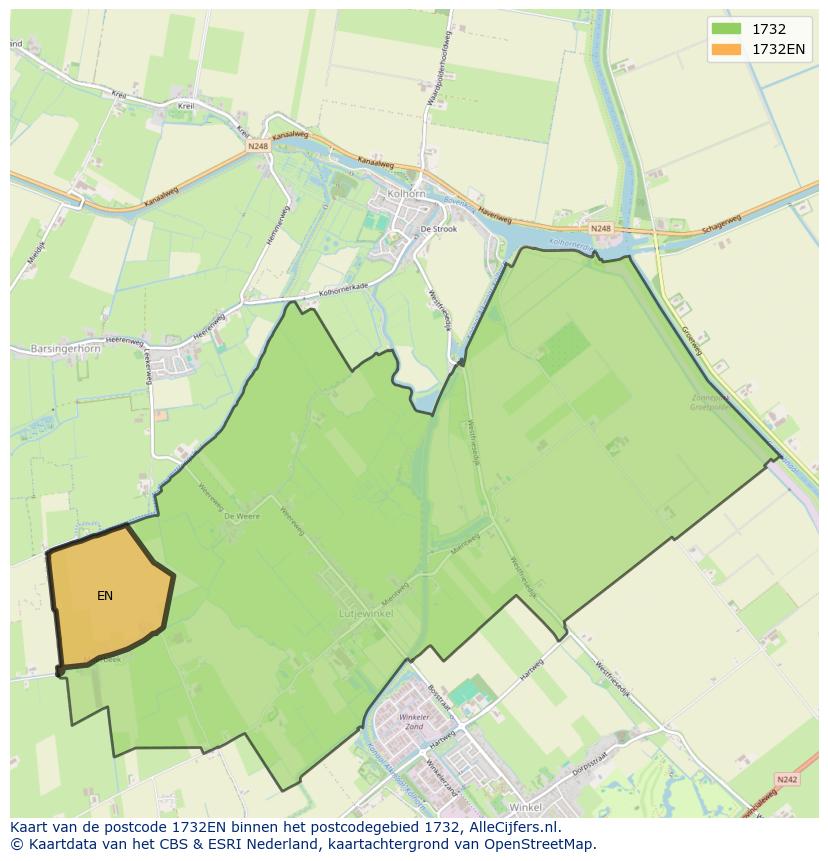 Afbeelding van het postcodegebied 1732 EN op de kaart.