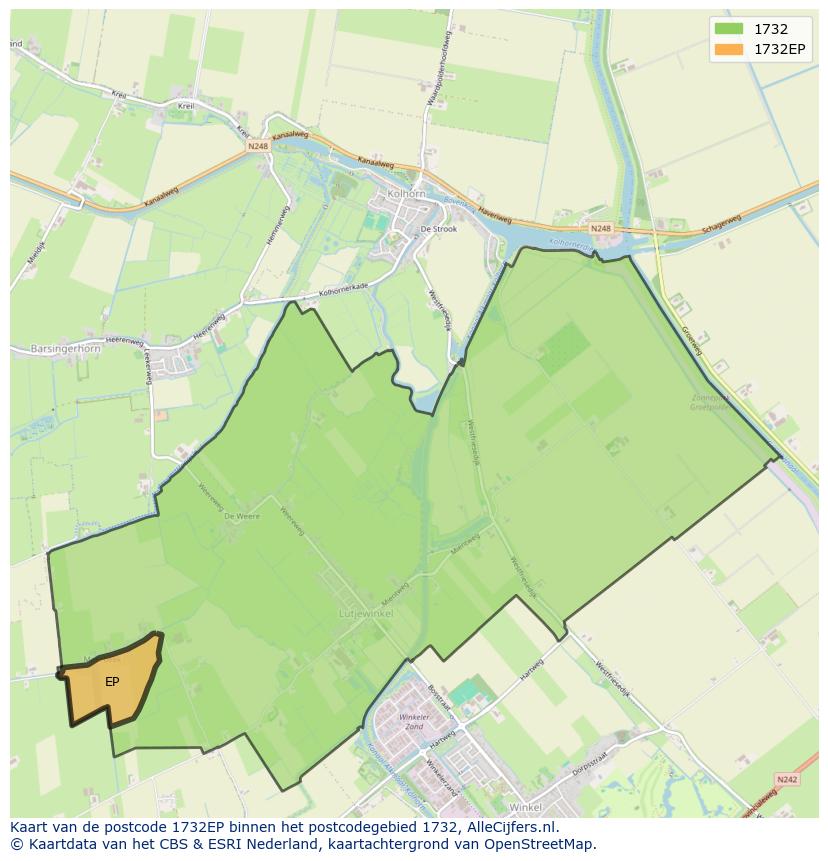 Afbeelding van het postcodegebied 1732 EP op de kaart.