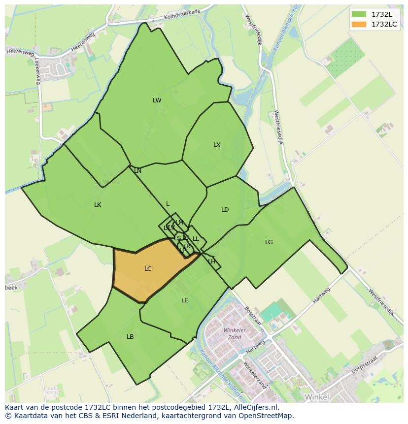 Afbeelding van het postcodegebied 1732 LC op de kaart.