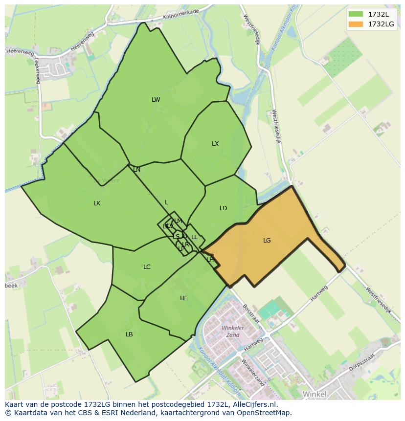 Afbeelding van het postcodegebied 1732 LG op de kaart.