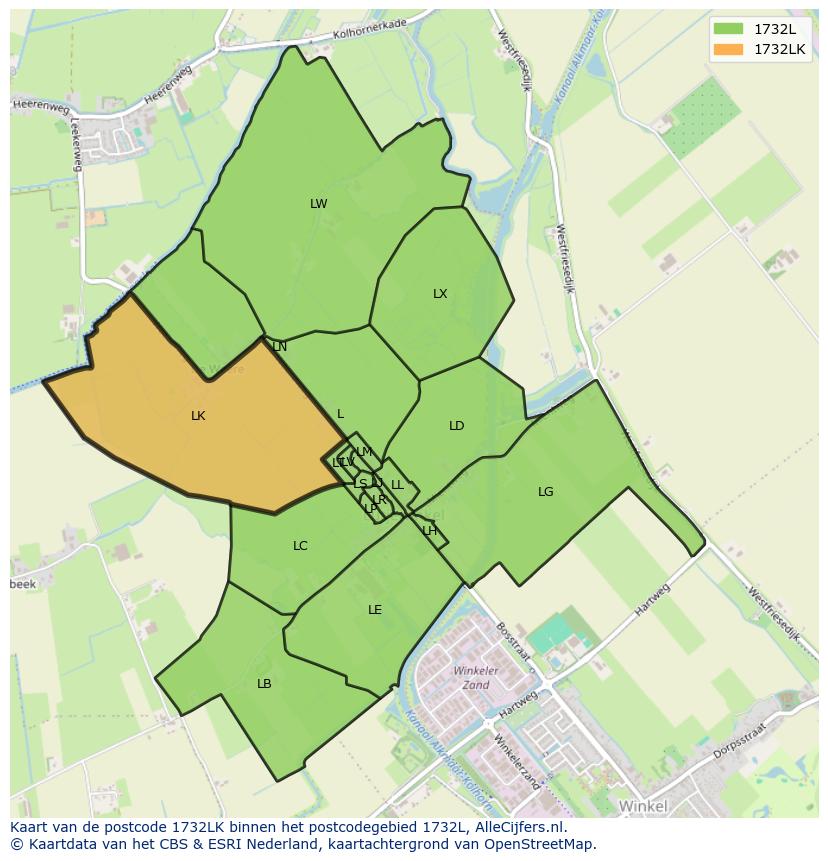 Afbeelding van het postcodegebied 1732 LK op de kaart.