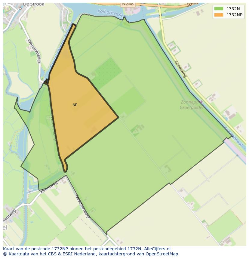 Afbeelding van het postcodegebied 1732 NP op de kaart.