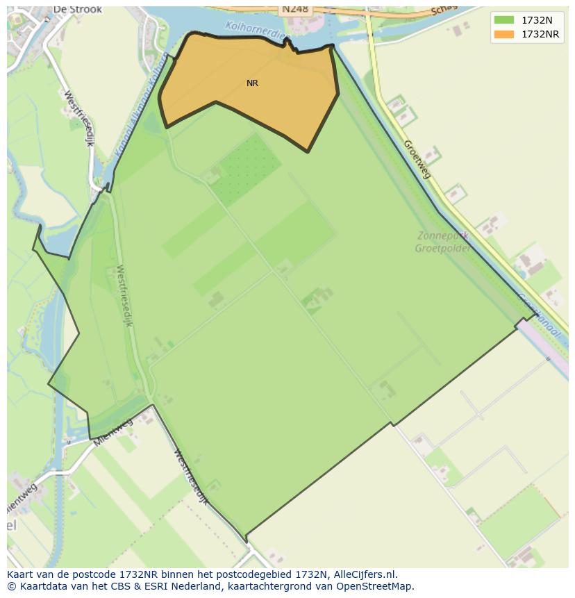 Afbeelding van het postcodegebied 1732 NR op de kaart.