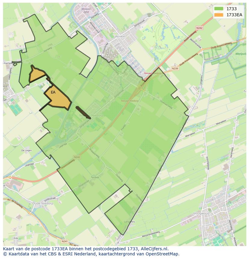 Afbeelding van het postcodegebied 1733 EA op de kaart.