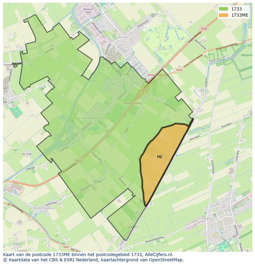 Afbeelding van het postcodegebied 1733 ME op de kaart.