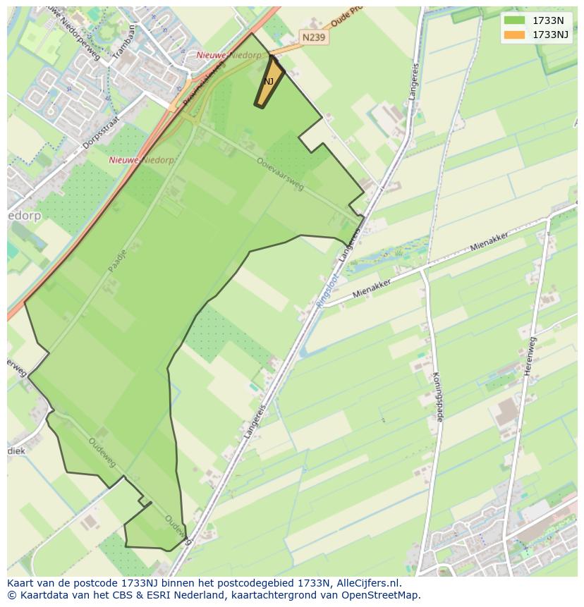 Afbeelding van het postcodegebied 1733 NJ op de kaart.