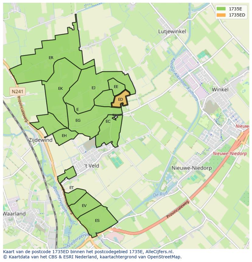 Afbeelding van het postcodegebied 1735 ED op de kaart.