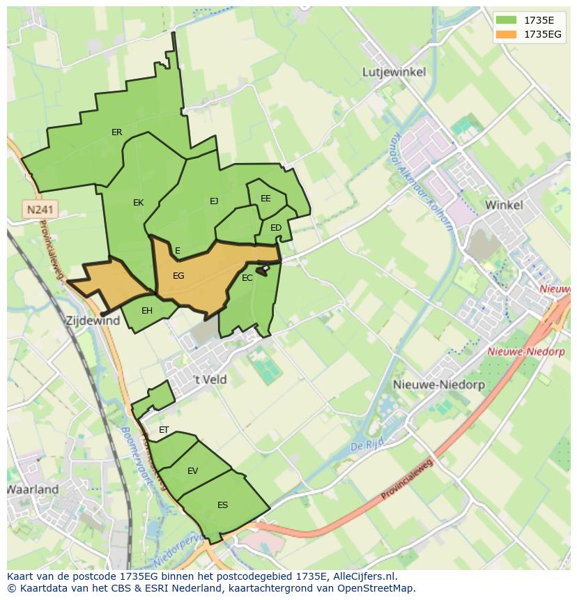 Afbeelding van het postcodegebied 1735 EG op de kaart.