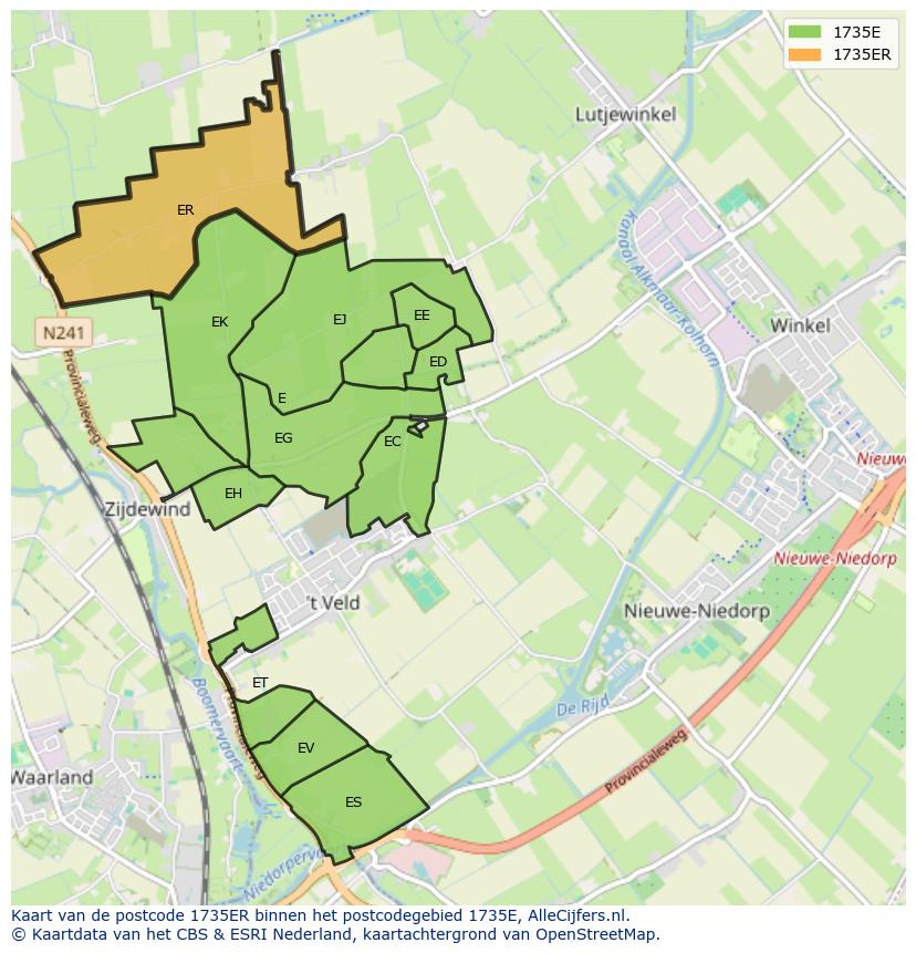 Afbeelding van het postcodegebied 1735 ER op de kaart.