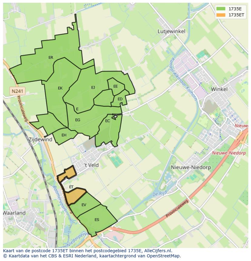 Afbeelding van het postcodegebied 1735 ET op de kaart.