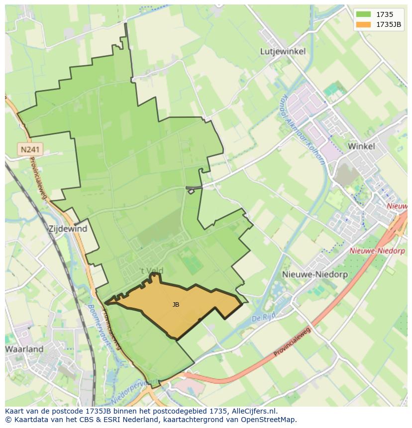 Afbeelding van het postcodegebied 1735 JB op de kaart.