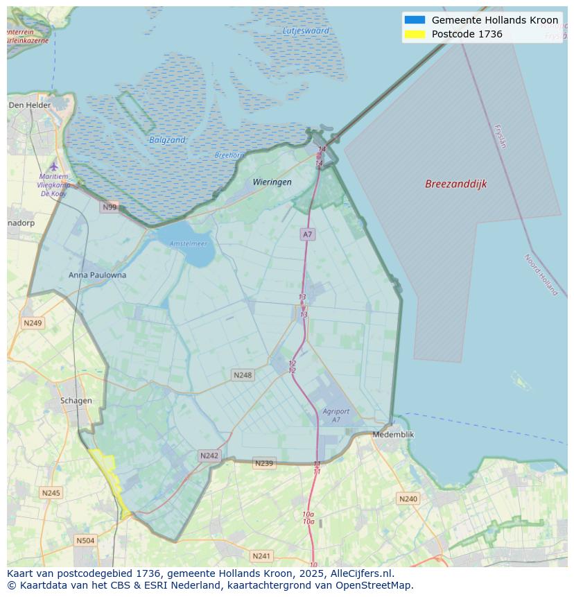 Afbeelding van het postcodegebied 1736 op de kaart.