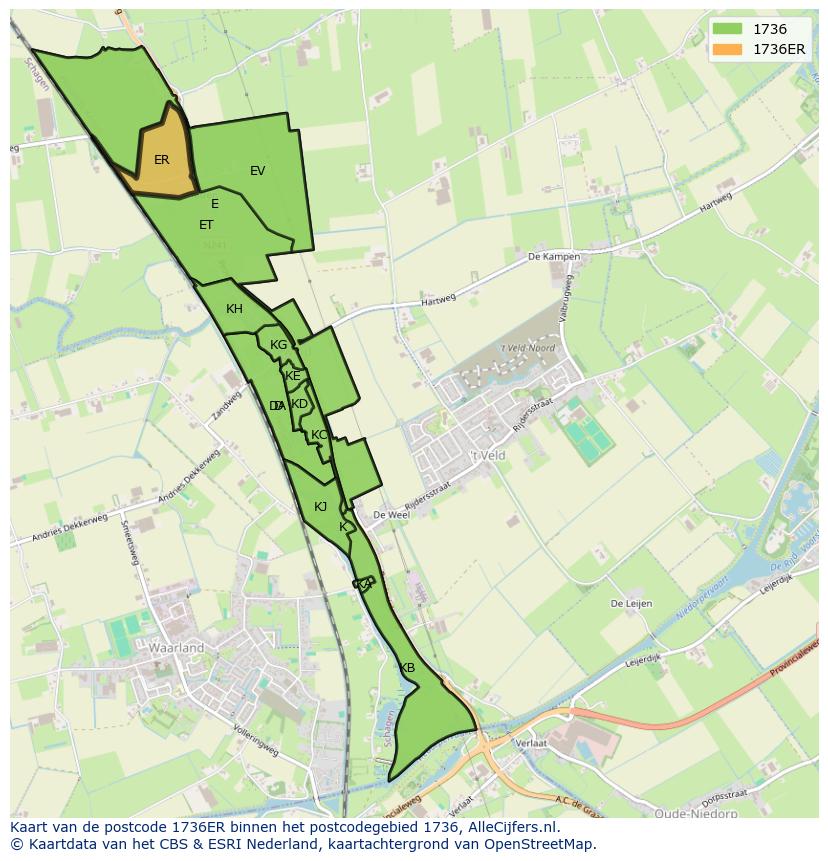 Afbeelding van het postcodegebied 1736 ER op de kaart.