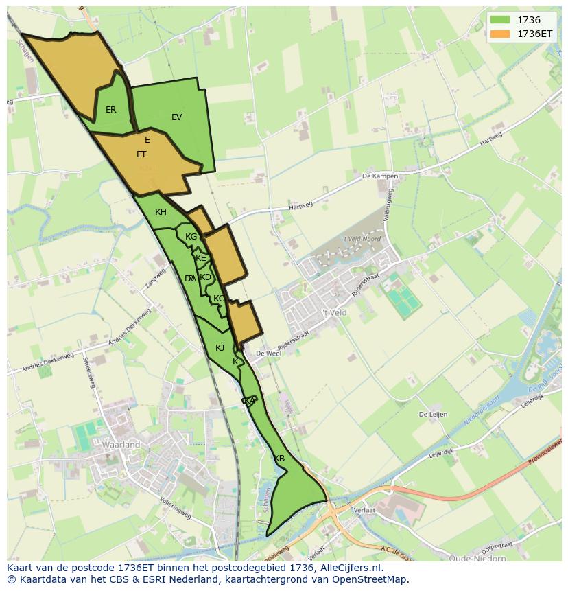 Afbeelding van het postcodegebied 1736 ET op de kaart.