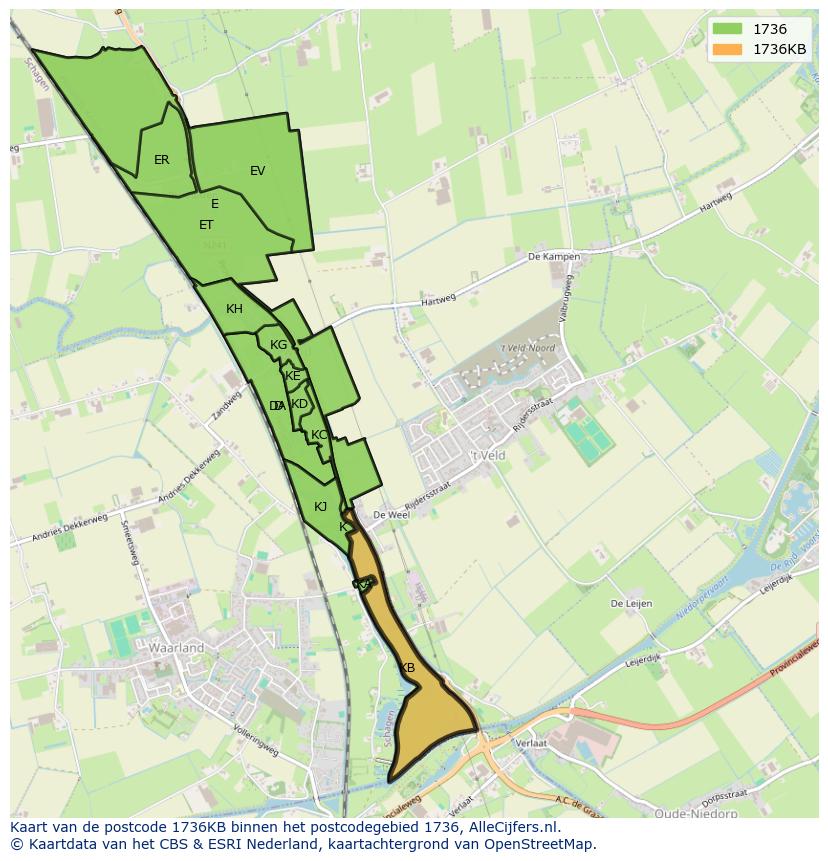 Afbeelding van het postcodegebied 1736 KB op de kaart.