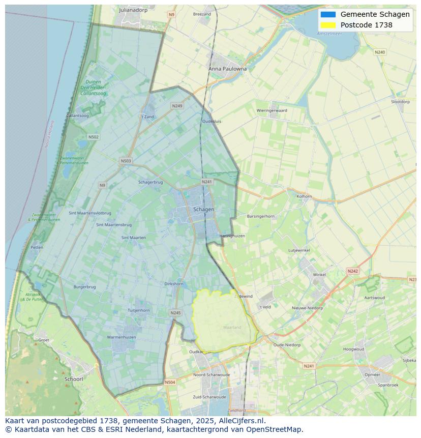 Afbeelding van het postcodegebied 1738 op de kaart.