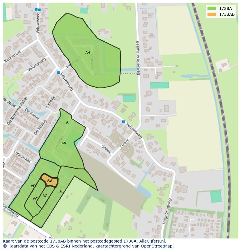 Afbeelding van het postcodegebied 1738 AB op de kaart.