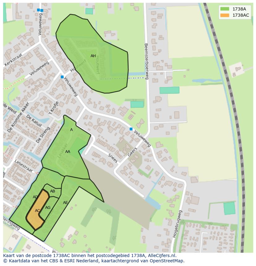 Afbeelding van het postcodegebied 1738 AC op de kaart.