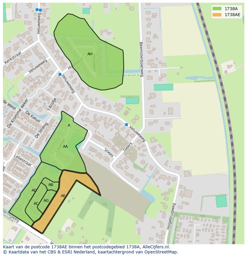Afbeelding van het postcodegebied 1738 AE op de kaart.
