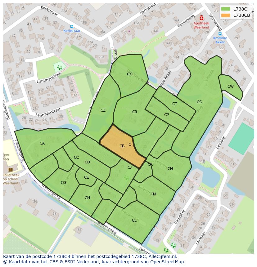 Afbeelding van het postcodegebied 1738 CB op de kaart.