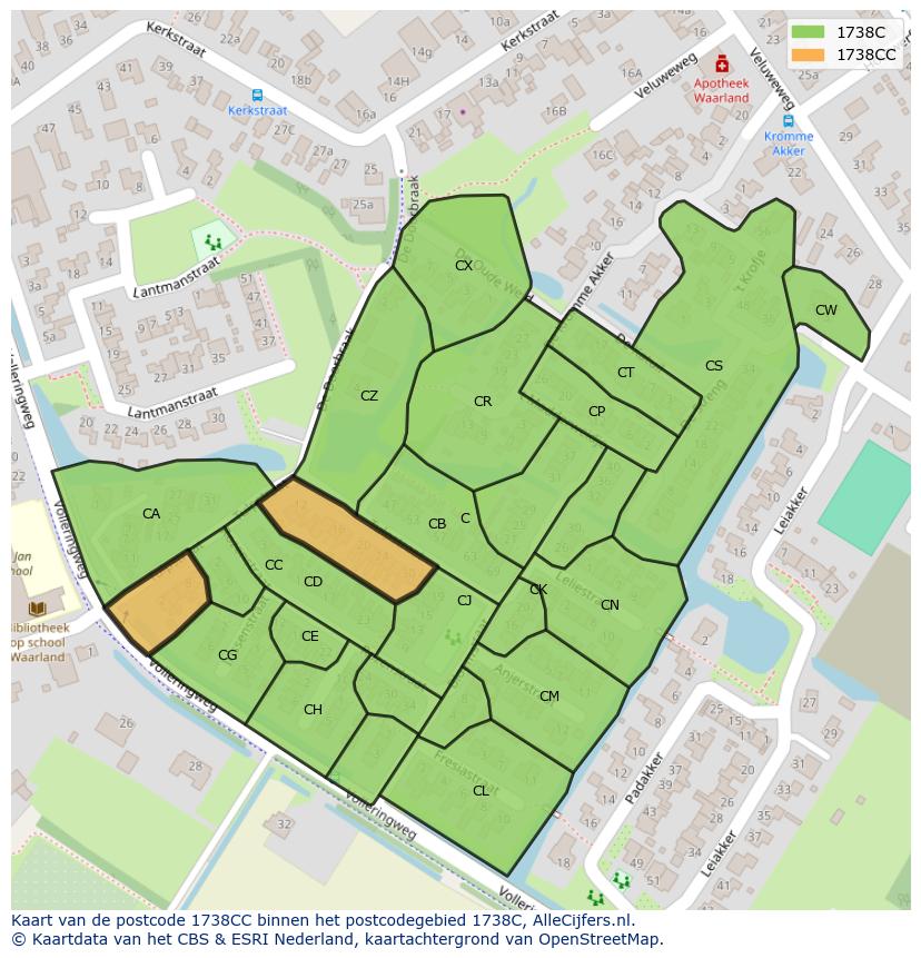 Afbeelding van het postcodegebied 1738 CC op de kaart.