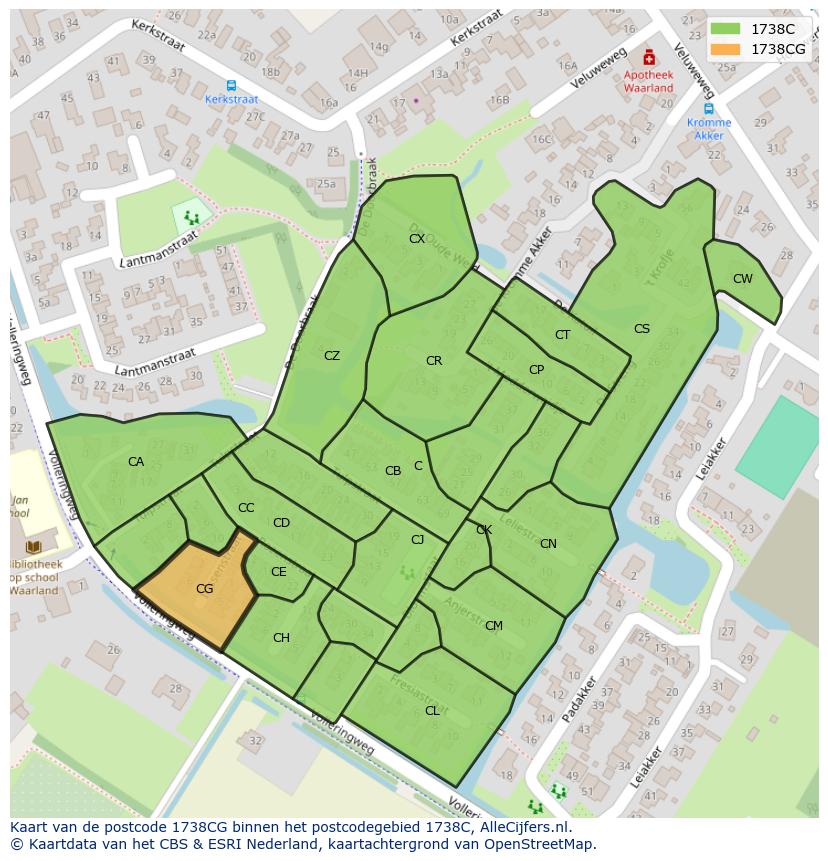 Afbeelding van het postcodegebied 1738 CG op de kaart.