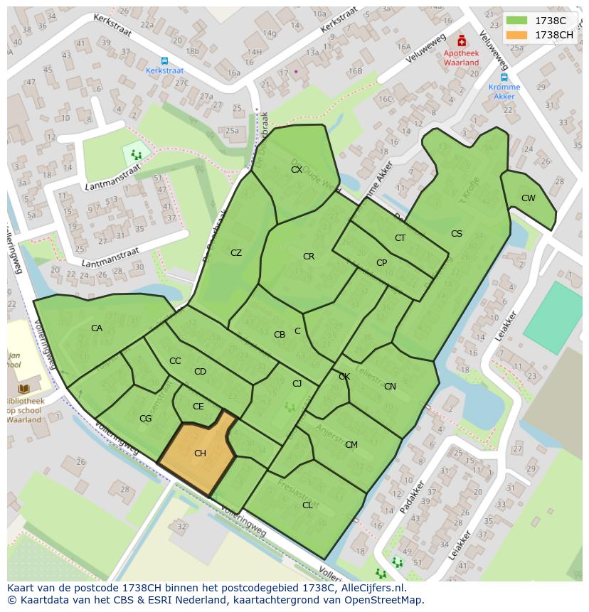 Afbeelding van het postcodegebied 1738 CH op de kaart.