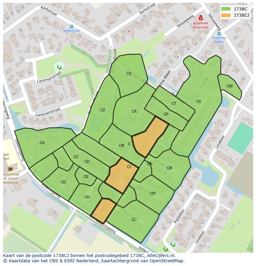 Afbeelding van het postcodegebied 1738 CJ op de kaart.