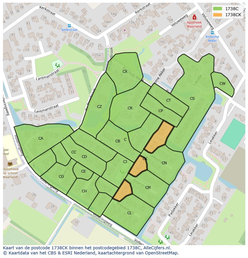 Afbeelding van het postcodegebied 1738 CK op de kaart.