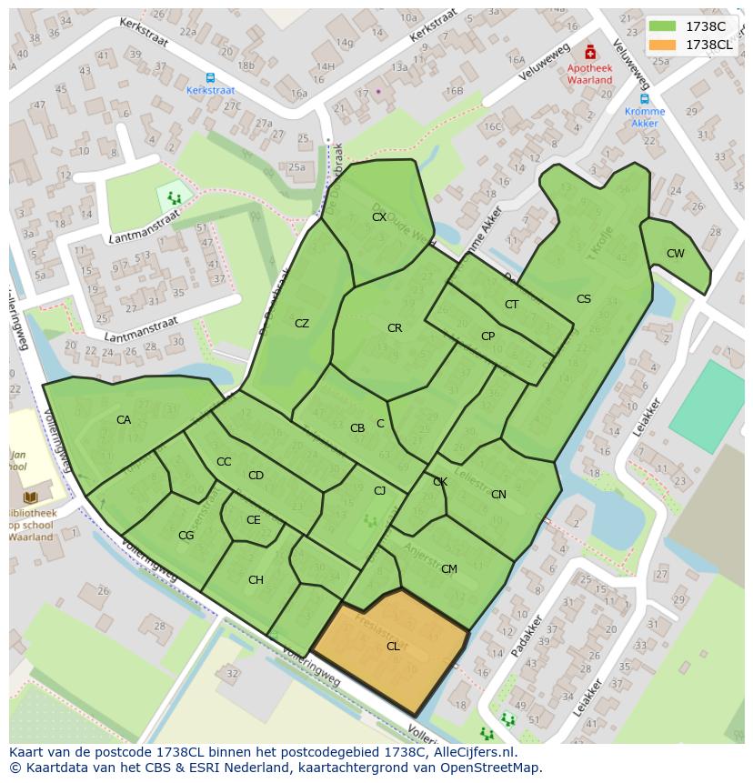 Afbeelding van het postcodegebied 1738 CL op de kaart.