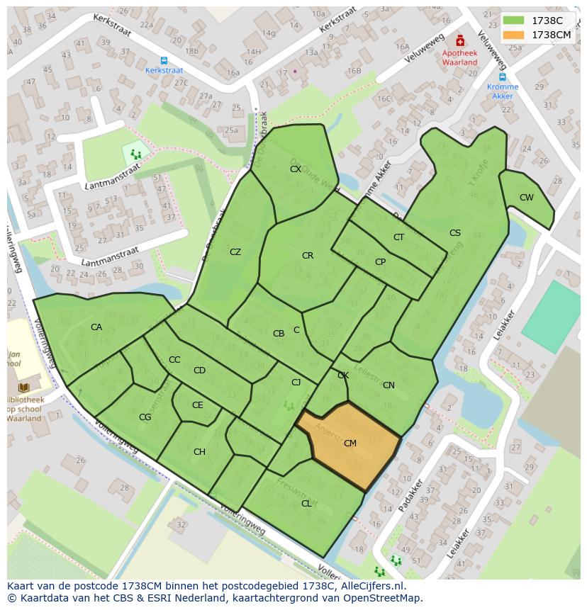 Afbeelding van het postcodegebied 1738 CM op de kaart.