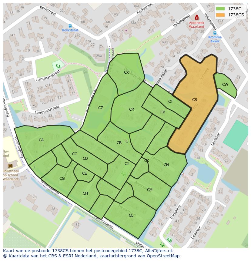 Afbeelding van het postcodegebied 1738 CS op de kaart.