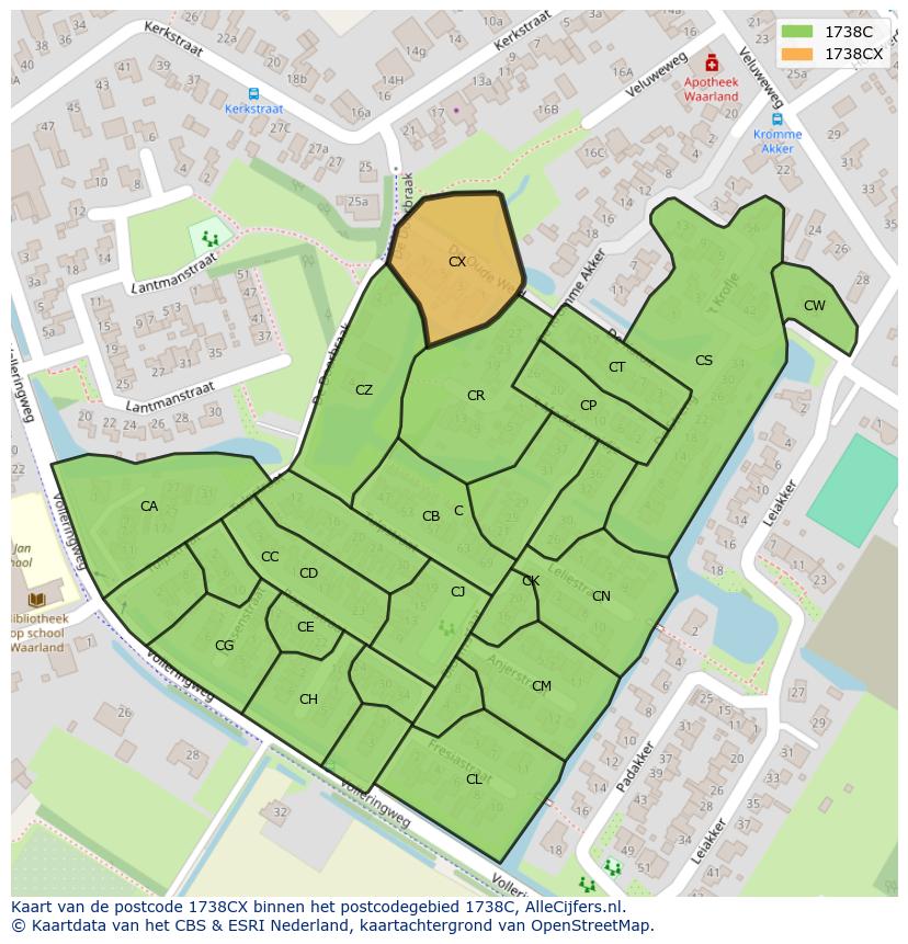Afbeelding van het postcodegebied 1738 CX op de kaart.