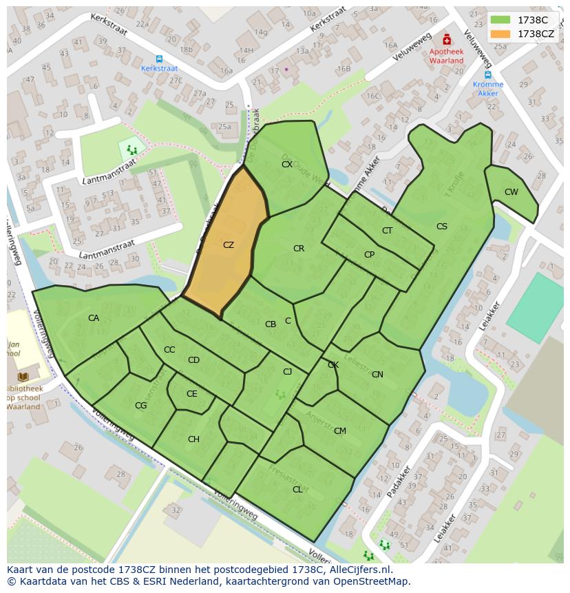 Afbeelding van het postcodegebied 1738 CZ op de kaart.