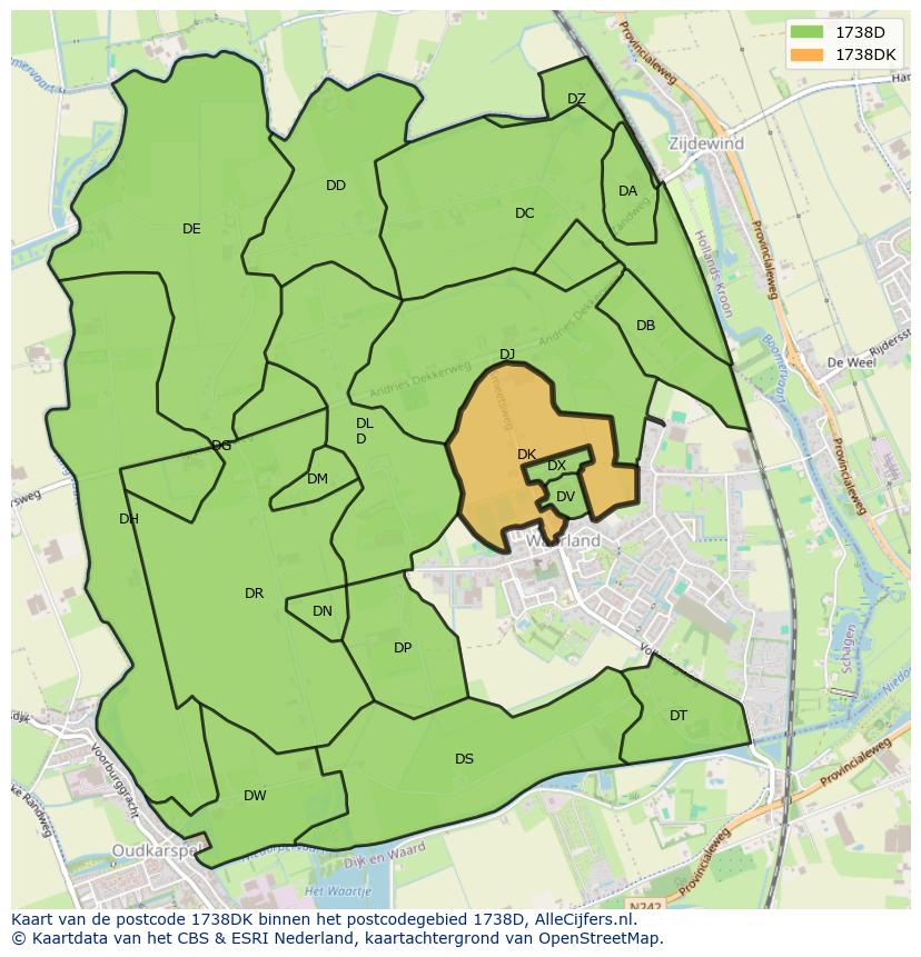 Afbeelding van het postcodegebied 1738 DK op de kaart.