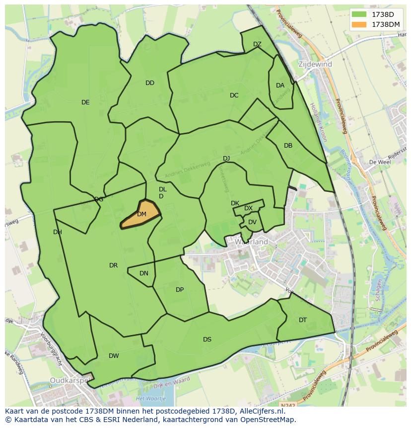 Afbeelding van het postcodegebied 1738 DM op de kaart.