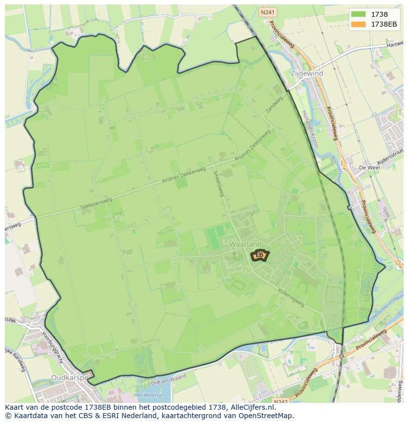 Afbeelding van het postcodegebied 1738 EB op de kaart.