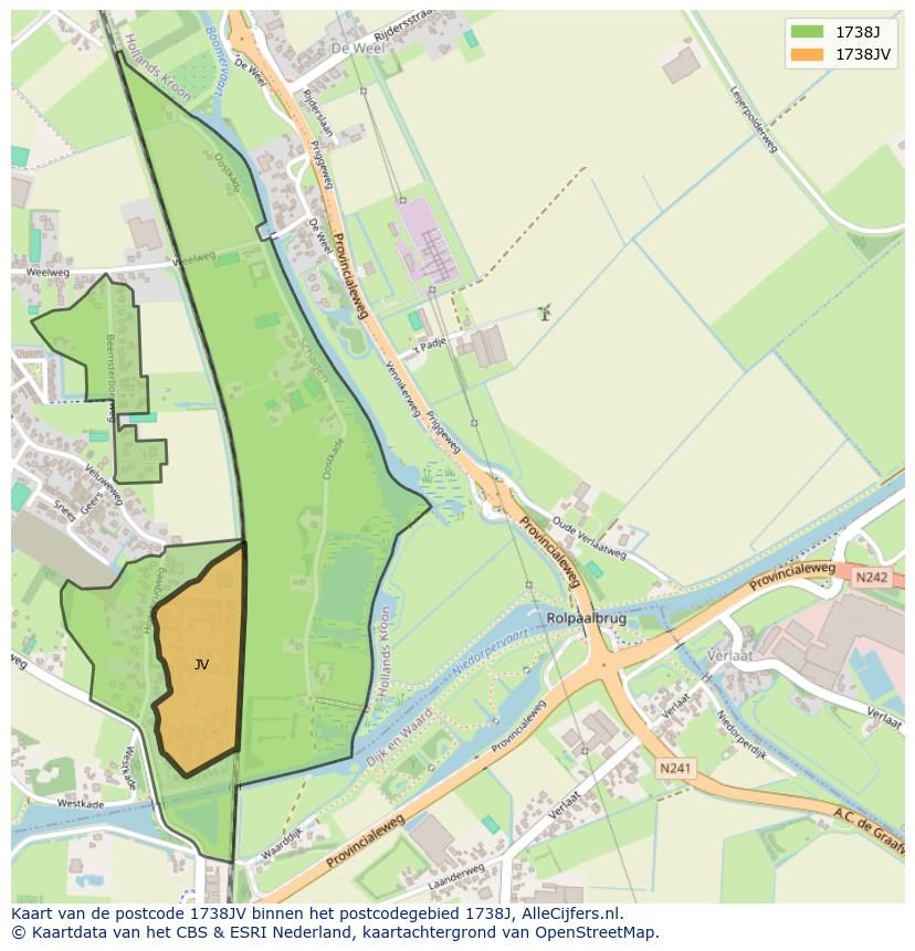 Afbeelding van het postcodegebied 1738 JV op de kaart.