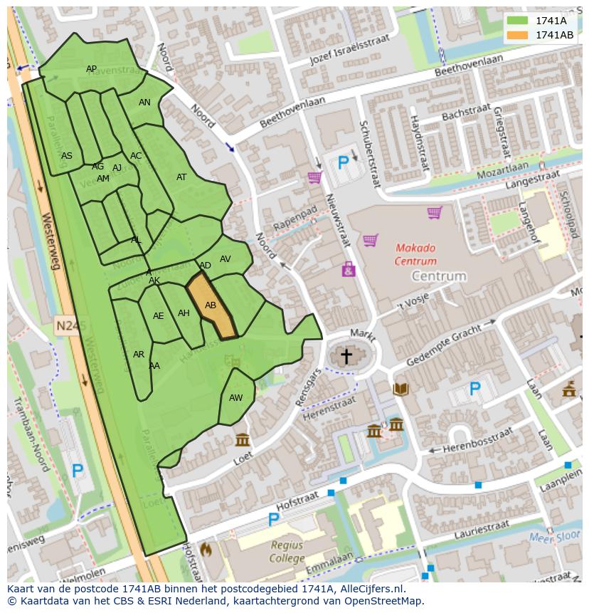 Afbeelding van het postcodegebied 1741 AB op de kaart.