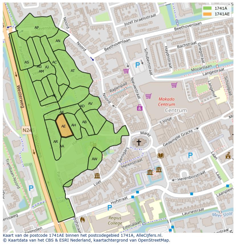 Afbeelding van het postcodegebied 1741 AE op de kaart.