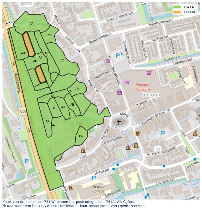 Afbeelding van het postcodegebied 1741 AG op de kaart.