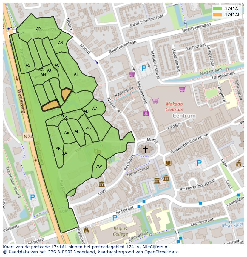 Afbeelding van het postcodegebied 1741 AL op de kaart.